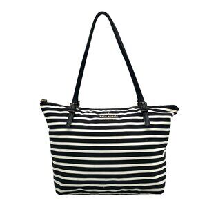 Kate Spade Black & Clotted Cream Striped Nylon Watson Lane Maya Tote Bag